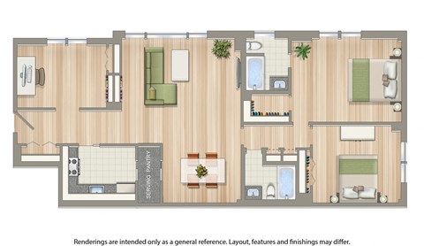 clarence house 2 bedroom apartment floor plan rendering